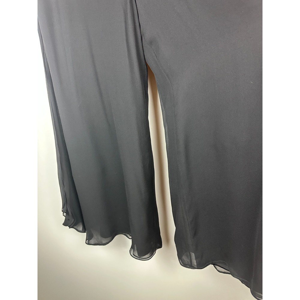 St. John Evening 100% Silk Chiffon Overlay Pants Wide-Leg Slit Black Size 12 - Picture 13 of 16